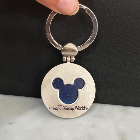 Disney Blue Frosted Mickey Ears Silver Key Chain Key Ring Charm - Picture 1 of 6
